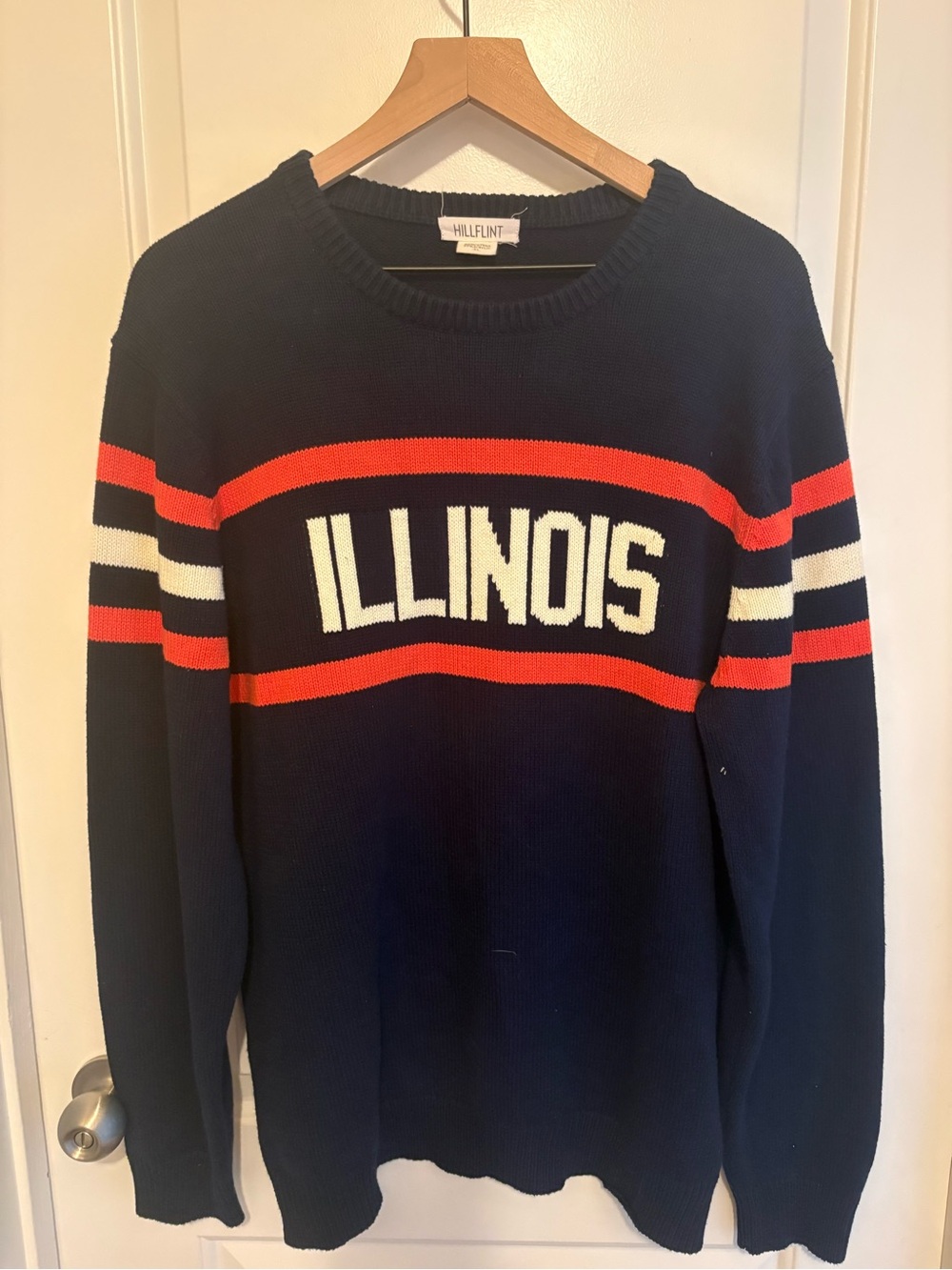 Illinois Navy Crewneck Sweater with Red & White Stripes